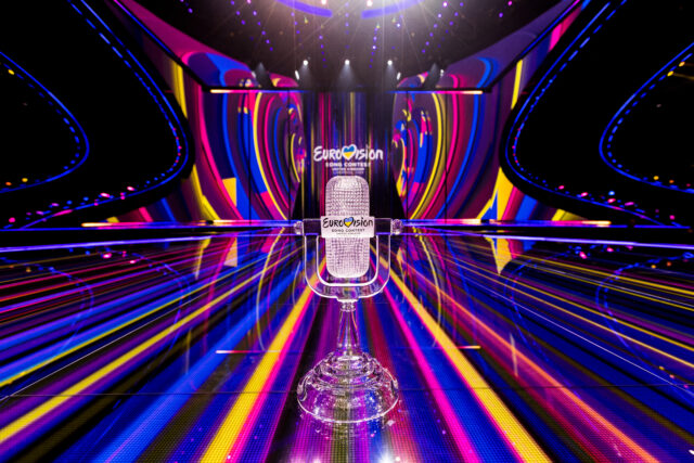 eurovision song contest trophy in the middle of the stage