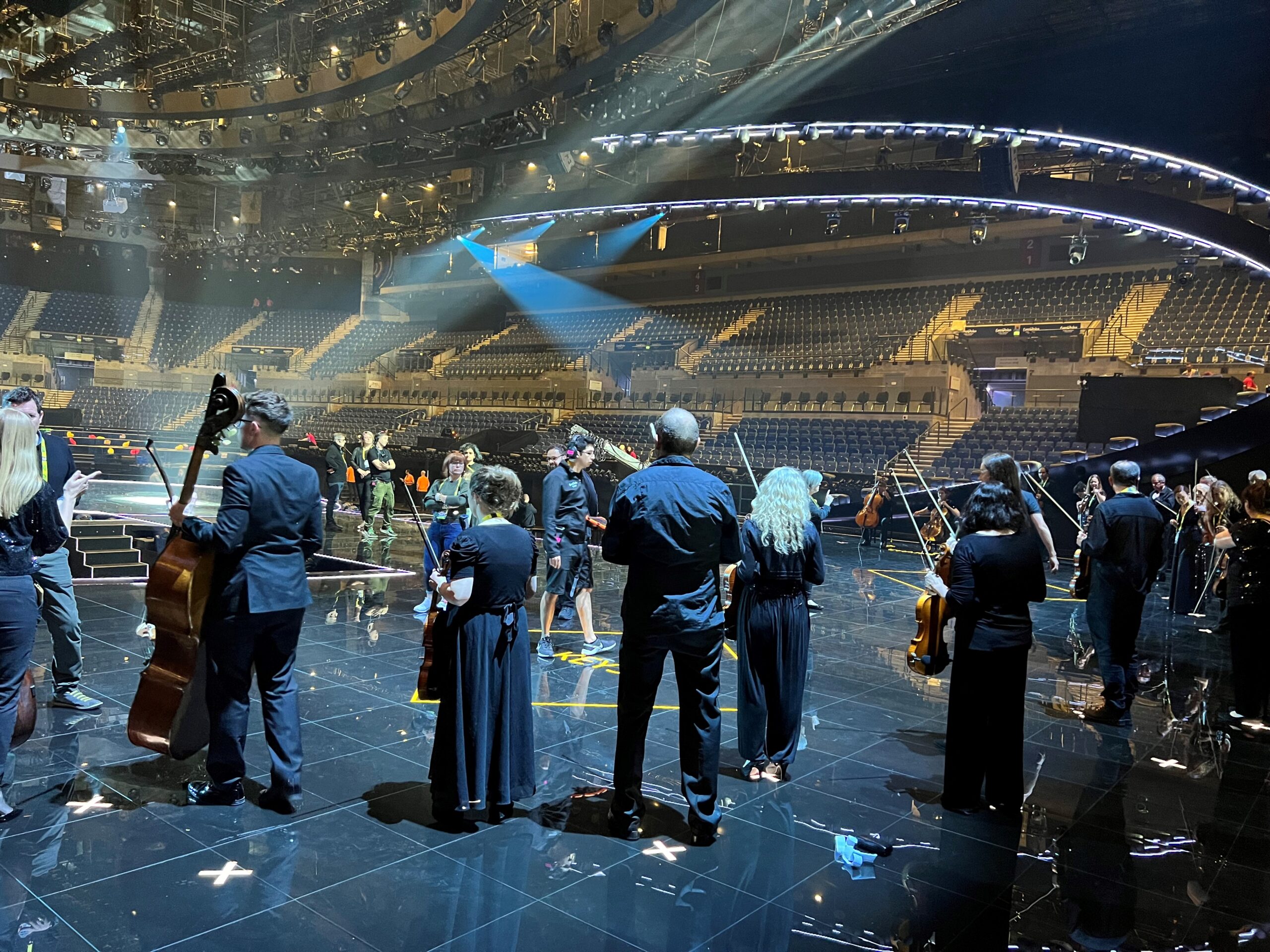 orchestra practising on stage